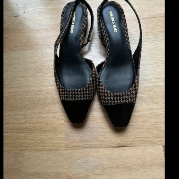 Veronica Beard Cecile Plaid Cap-Toe Slingback Camel Multi Size 8 - Picture 5 of 8